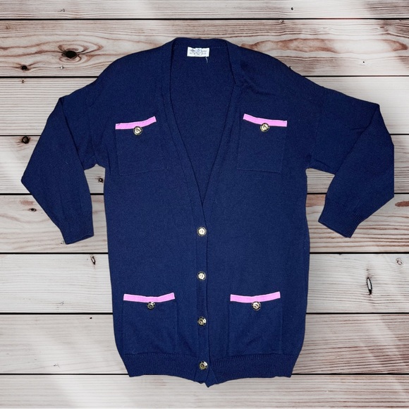 VINTAGE St John Marie Gray Blue Oversized Cardigan Blue Purple Medium - Picture 1 of 9